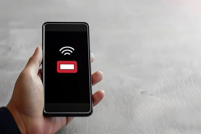 Smartphone mit leerem Akku und schlechter Netzverbindung