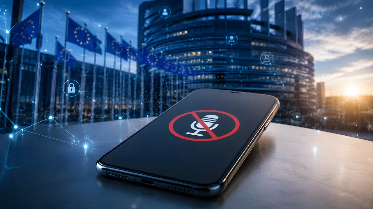 Smartphone mit Mikrofon-Verbot vor EU-Parlament