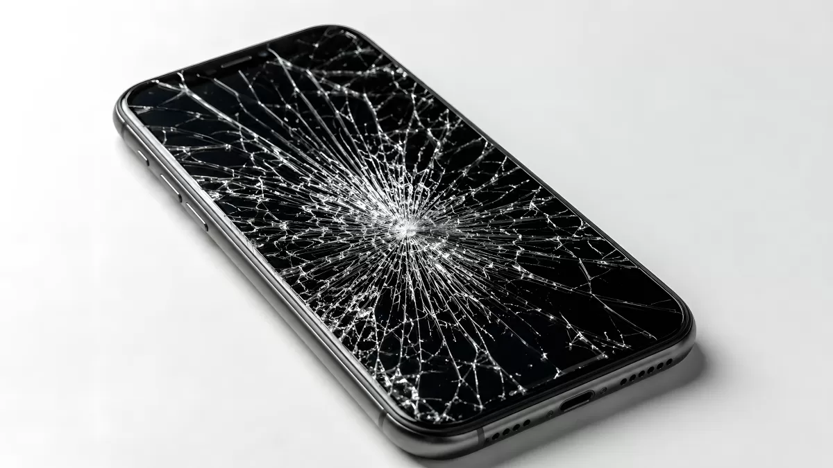 Smartphone mit stark gebrochenem Displayglas