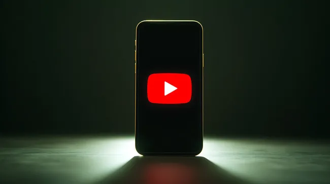 Smartphone mit YouTube-Logo in dunkler Umgebung