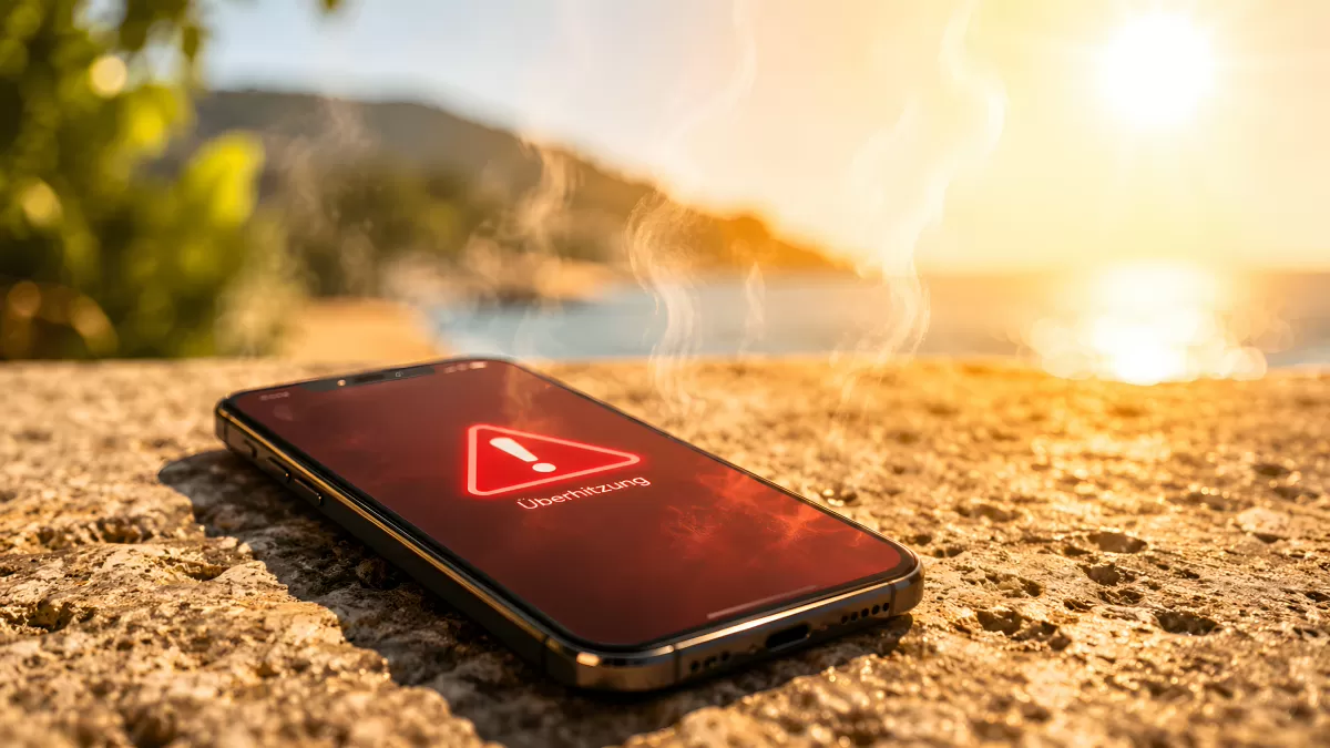 Smartphone überhitzt in der Sonne am Wasser