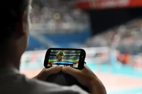 Smartphone user during the Olympics 2012 in London