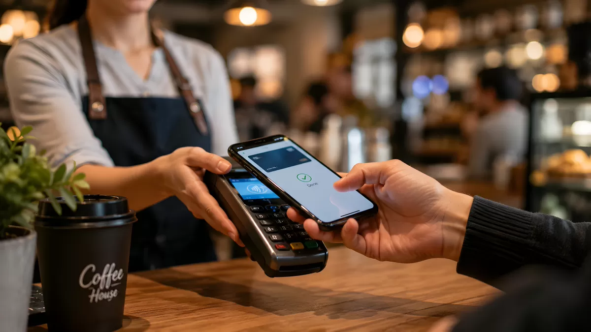 Smartphone-Zahlung im Café per NFC-Technologie