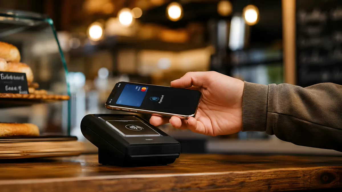 Smartphone-Zahlung ohne Kontakt im Café