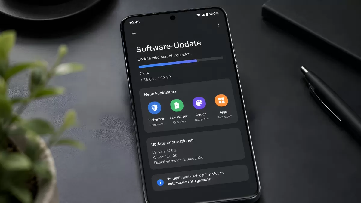 Smartphone zeigt laufendes Software-Update mit Fortschrittsbalken