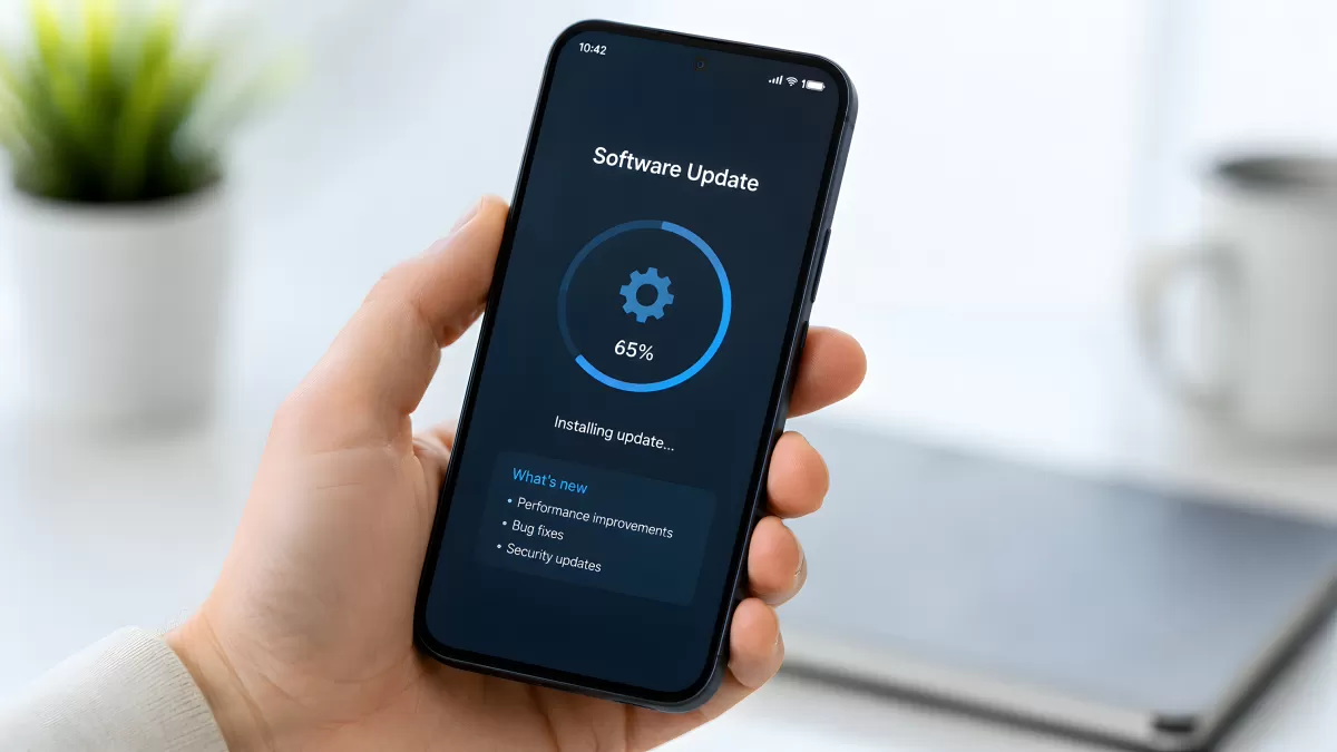 Smartphone zeigt Software-Update bei 65 Prozent