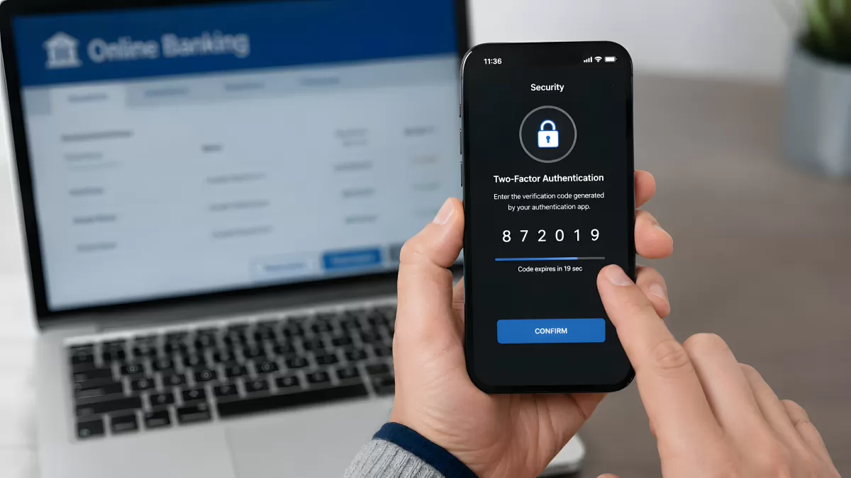 Smartphone zeigt Zwei-Faktor-Authentifizierung beim Online-Banking