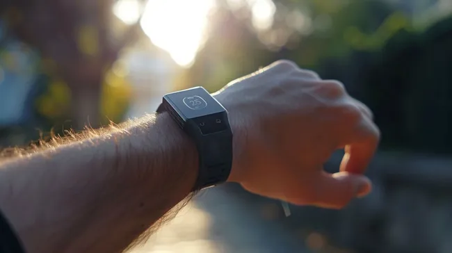 Smartwatch am Handgelenk in natürlicher Umgebung