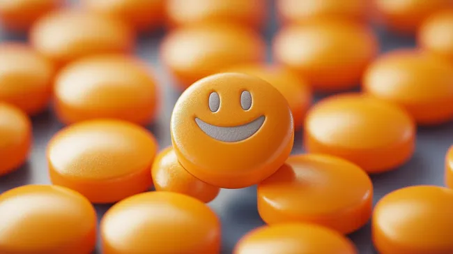 Smiley-Pillen als Symbol für Glücksempfinden