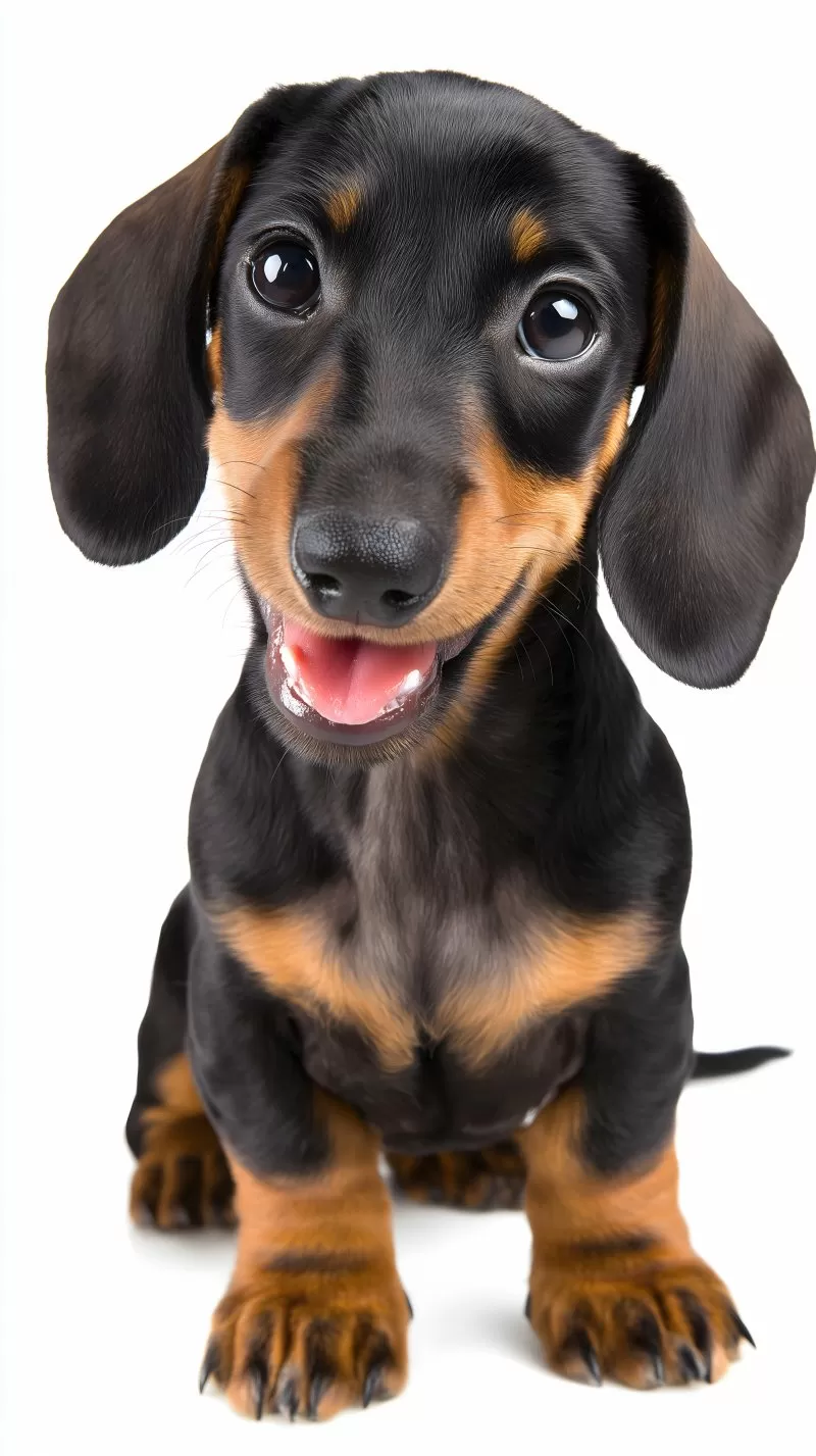 Smiling Dachshund puppy isolated on white