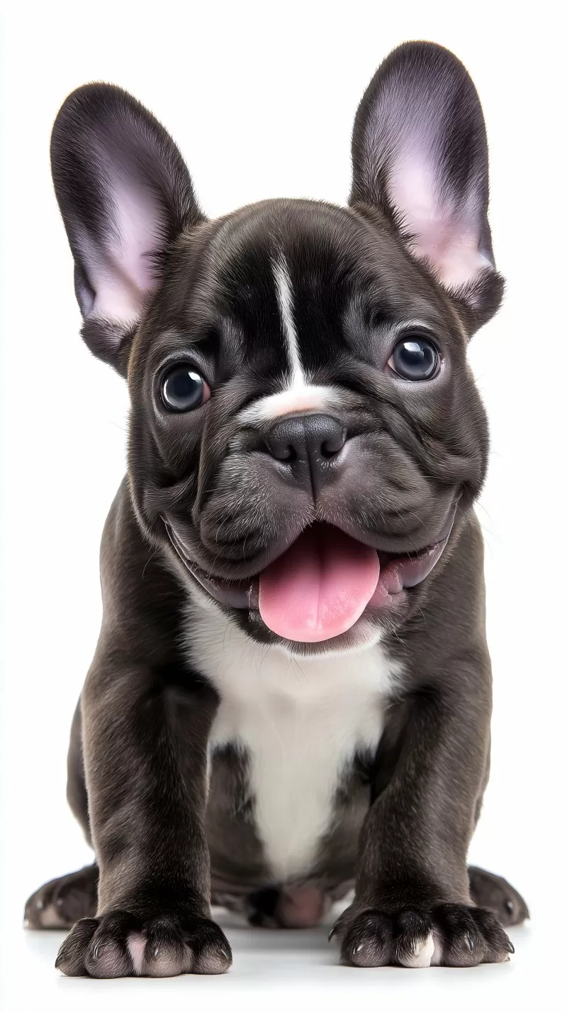 Smiling French Bulldog puppy on white background
