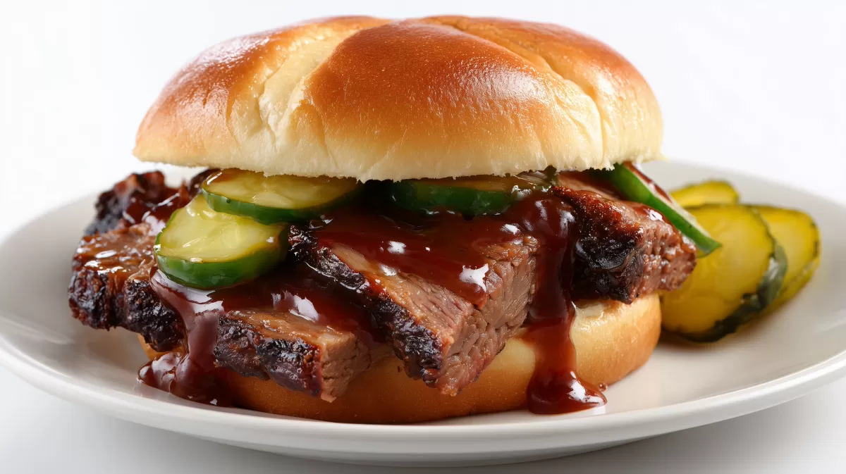 Smoked Brisket Sandwich mit BBQ-Sauce auf Teller