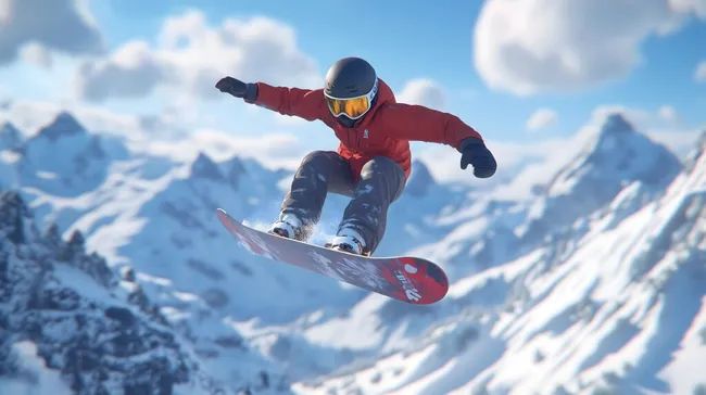 Snowboarder in spektakulärem Sprung durch verschneite Bergwelt