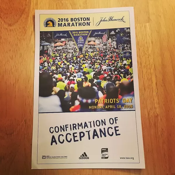 So happy about this 'snail mail confirmation'. Are you in, too? #bostonmarathon #marathon #runner #happy