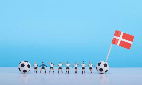 Soccer players with flag of Denmark