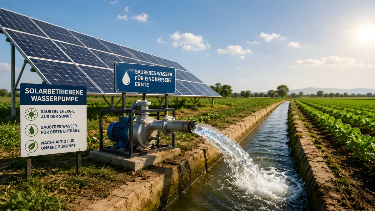 Solarbetriebene Wasserpumpe bewässert Feld nachhaltig