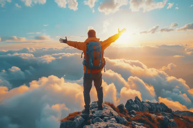 Soldat des Lebens auf der Bergspitze