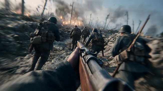 Soldaten im Einsatz - Dramatische Kriegsszene aus der Ego-Perspektive