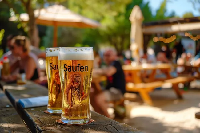 Sommer-Biergarten mit Saufen-Bier