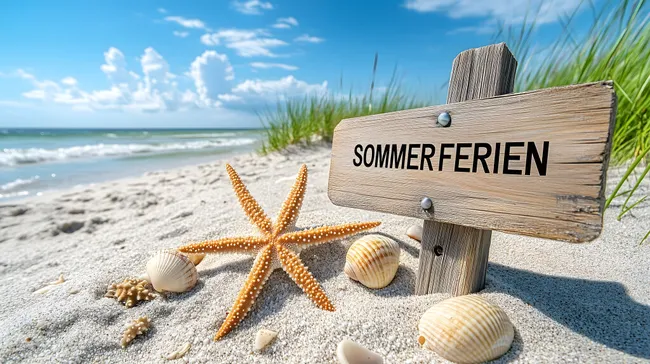 Sommerferien am Strand mit Seesternen und Muscheln