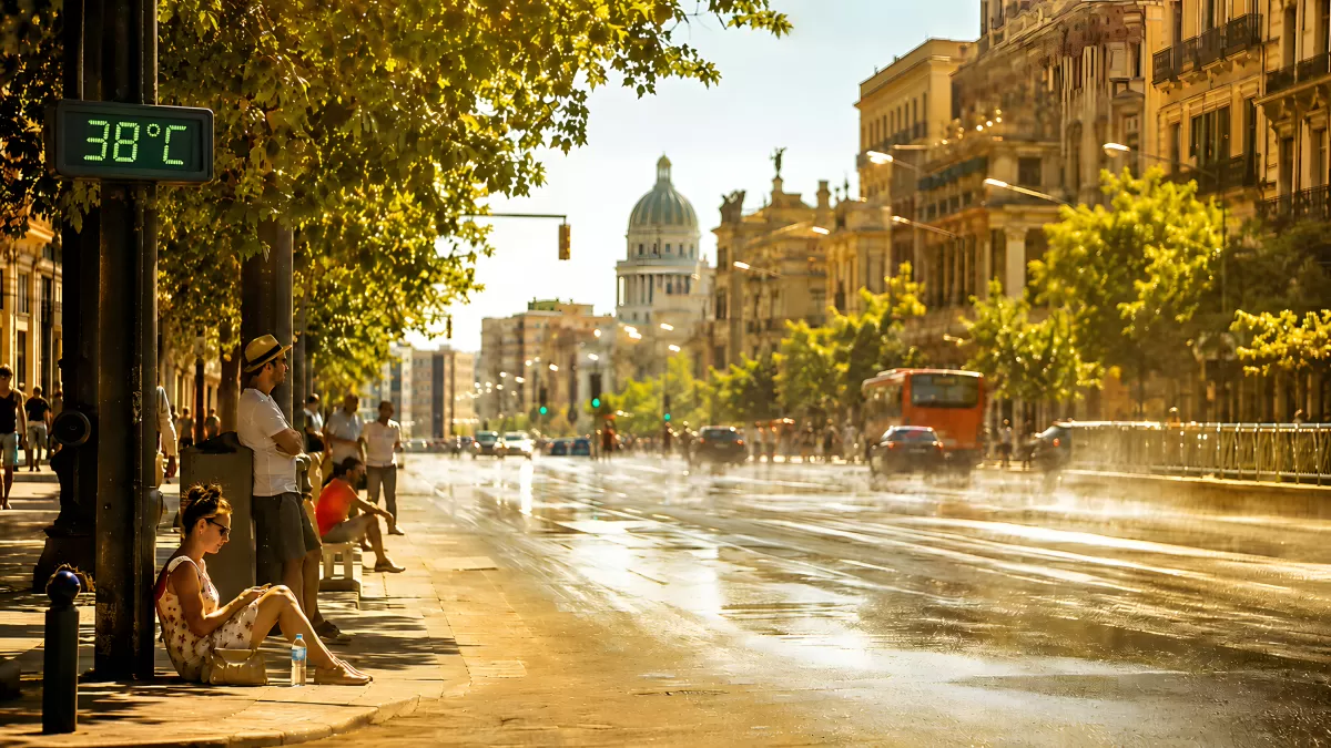 Sommerhitze in der Stadt bei 38 Grad Celsius