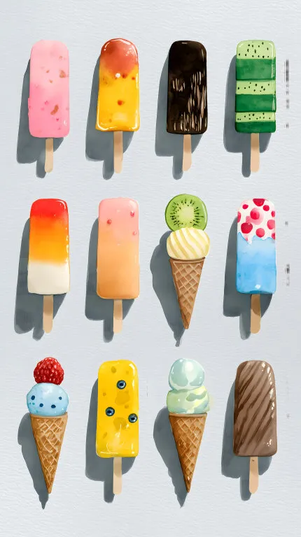 Sommerliche Eiswaffeln und Wassereis-Variationen