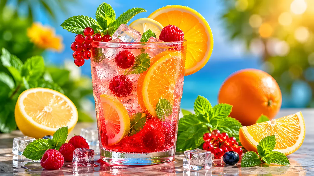 Sommerlicher Fruchtcocktail mit Beeren und Minze