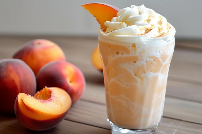 Sommerlicher Pfirsich-Frappuccino mit Früchten