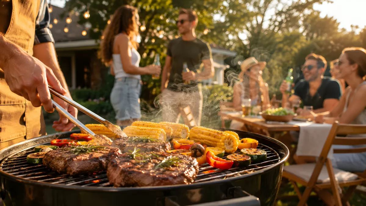 Sommerliches Grillfest mit Freunden im Garten