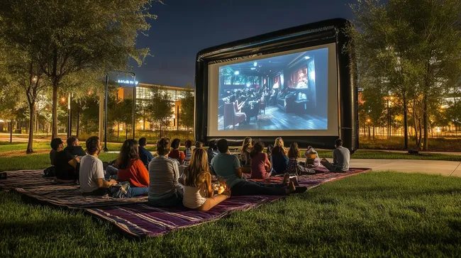 Sommerliches Open-Air-Kino mit fröhlicher Zuschauerschar