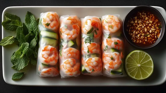 Sommerrollen mit Garnelen und frischen Kräutern