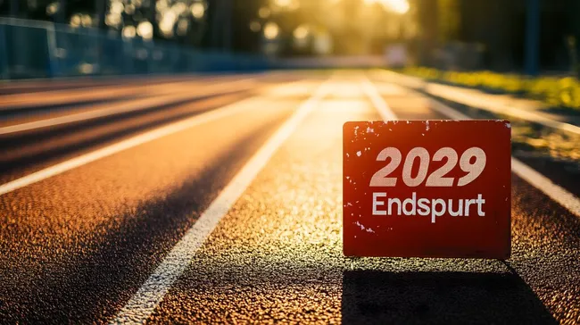 Sonne scheint auf Laufbahn mit Zieldatum 2029