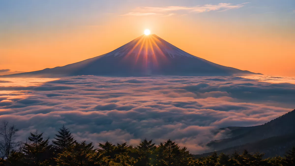 Sonnenaufgang über dem Fuji im Wolkenmeer