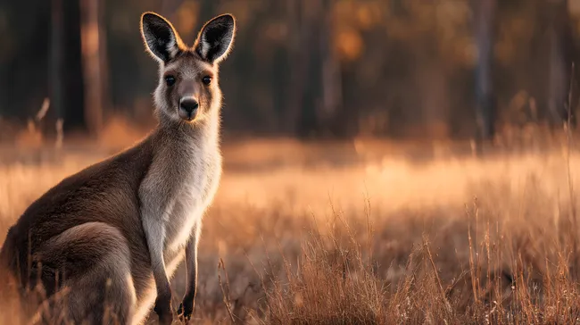 Sonnenbeschienenes Känguru auf Wiesenlandschaft