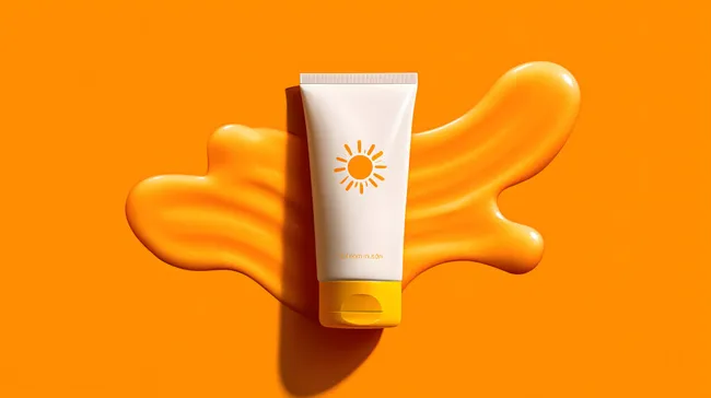 Sonnencreme auf leuchtend orangem Hintergrund