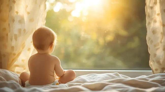 Sonnendurchflutetes Babyfoto am Fenster