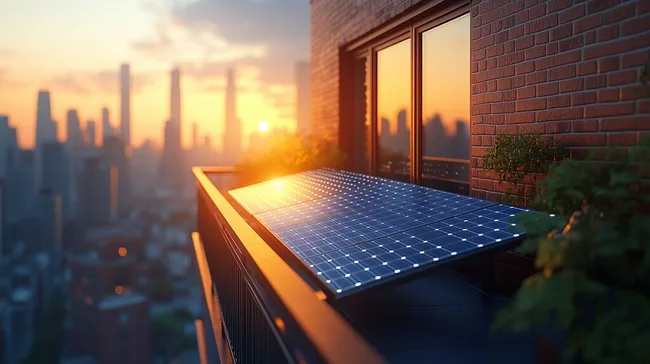 Sonnenkollektoren auf Hausdach bei Sonnenuntergang