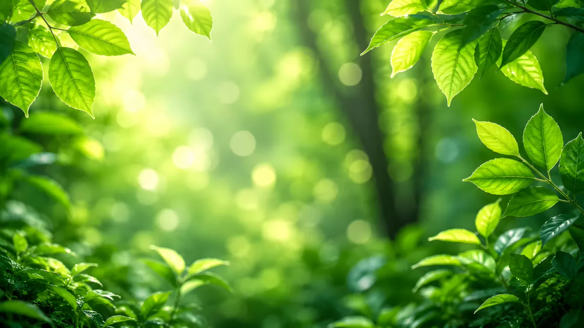 Sonnenlicht filtert durch grüne Blätter im Wald
