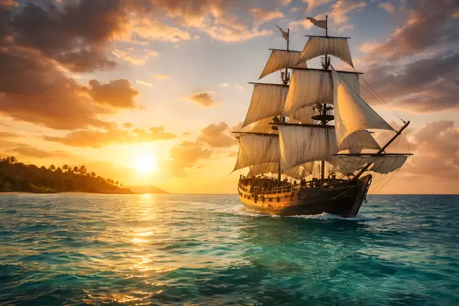 Sonnenuntergang auf Hoher See - Historisches Segelschiff