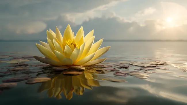 Sonnige Seerosenblüte auf ruhigem Gewässer