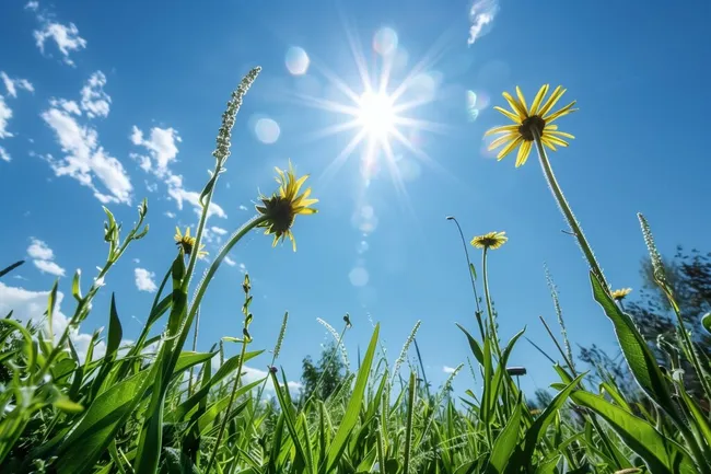 Sonnige Wiesenlandschaft mit leuchtenden Sonnenblumen