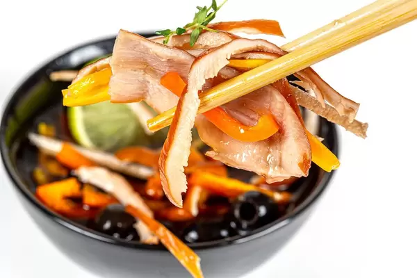 Soup with smoked chicken fillet and vegetables