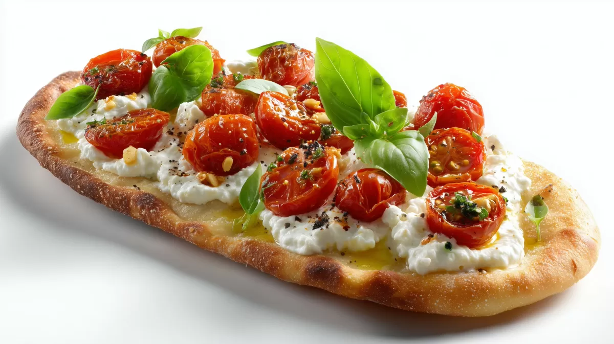 Sourdough Pinsa mit Tomaten und Stracciatella