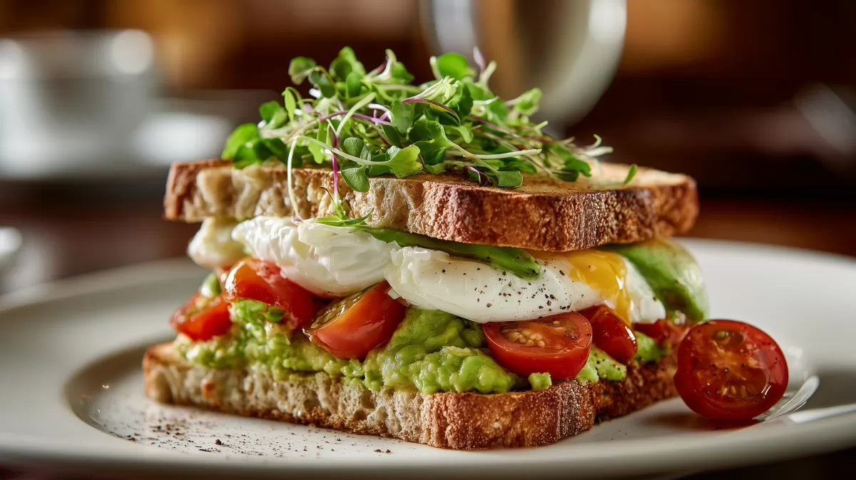 Sourdough Sandwich mit Avocado, Ei und Tomaten