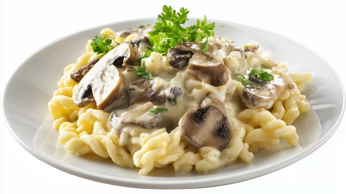 Spätzle mit Pilzrahmsauce und frischer Petersilie