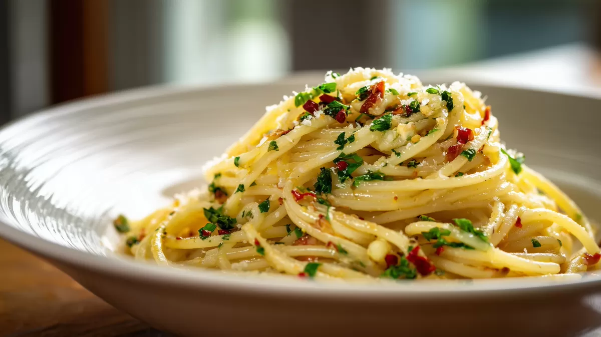 Spaghetti Aglio e Olio mit Chili und Petersilie