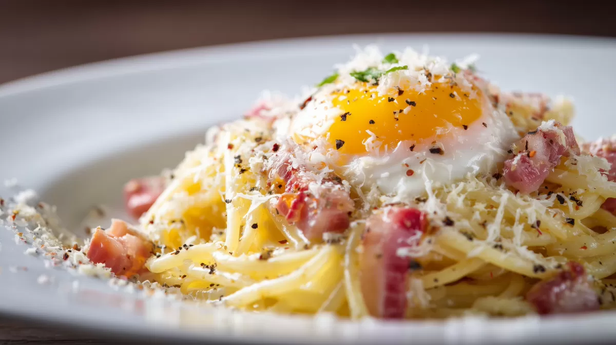 Spaghetti Carbonara italienische Art mit Eigelb