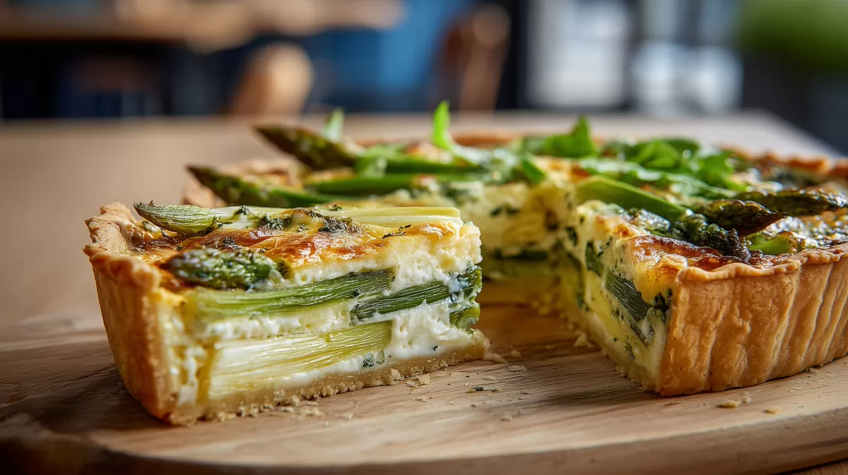 Spargel Bärlauch Quiche frisch angeschnitten