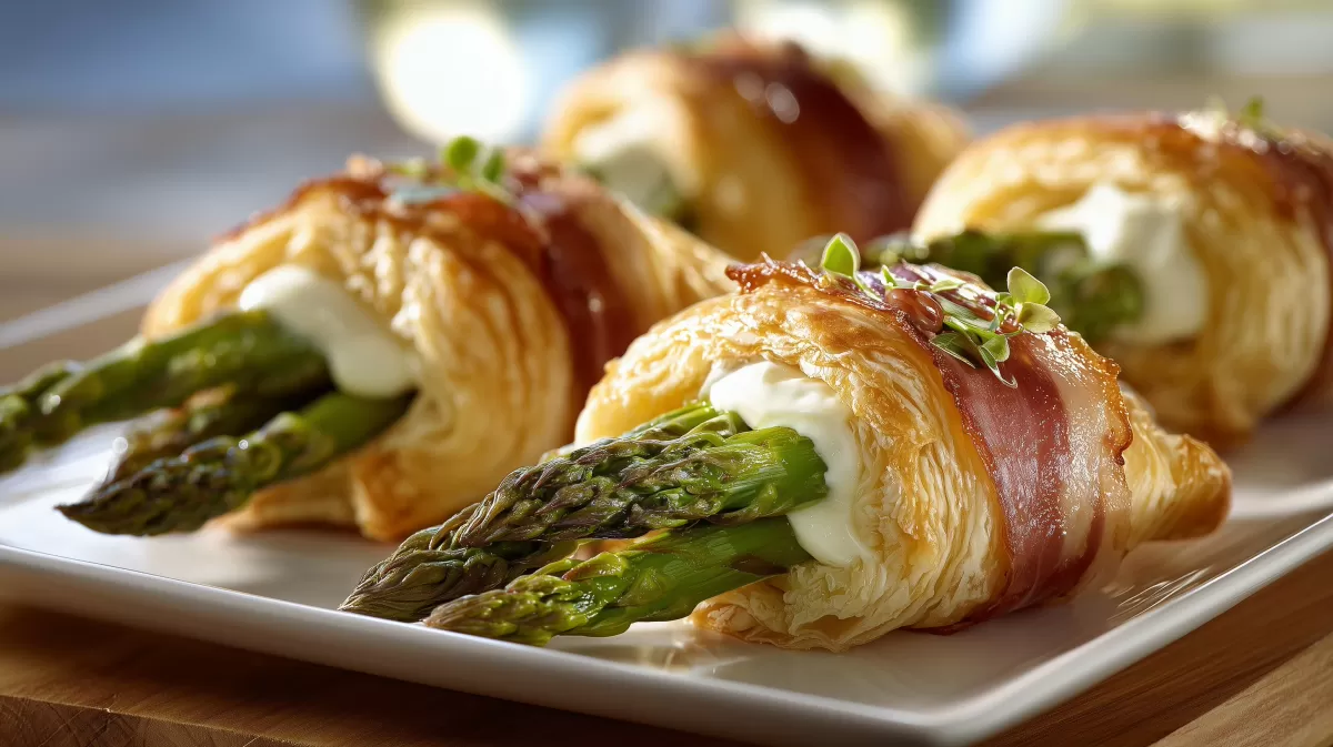 Spargel Blätterteig Taschen mit Schinken und Frischkäse