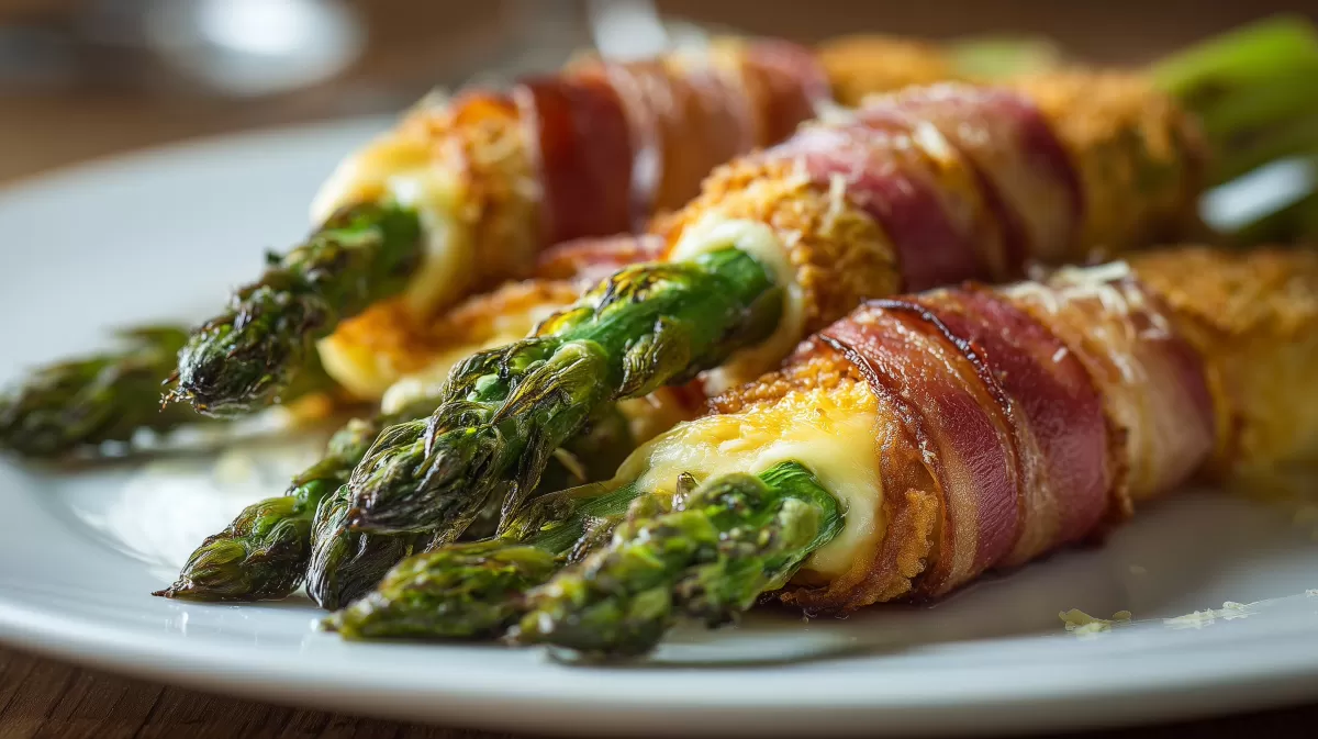 Spargel im Speckmantel mit geschmolzenem Käse